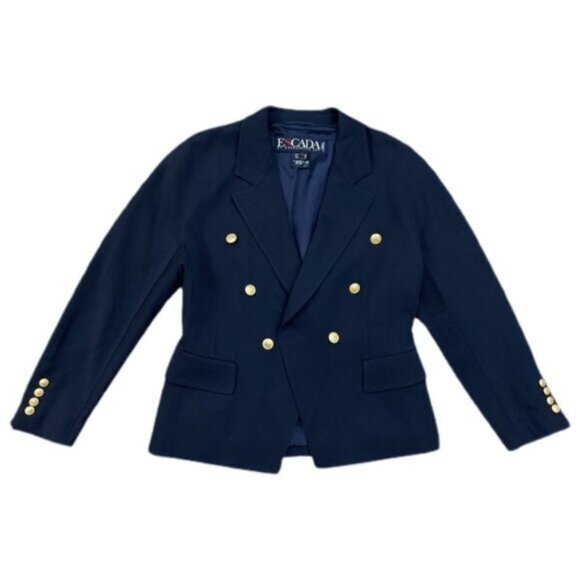 VTG Escada Wool Blazer Coat Jacket 10 / 40 Margaretha Ley Blue Gold Lined 80s - Picture 14 of 16